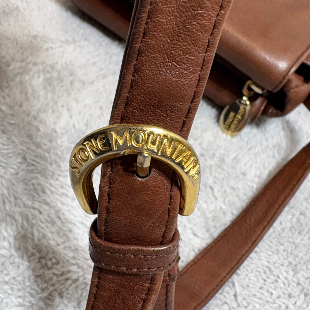 Stone Mountain Crossbody Bag Women's Brown Leather Double Flap With Zip Vintage - Picture 7 of 10